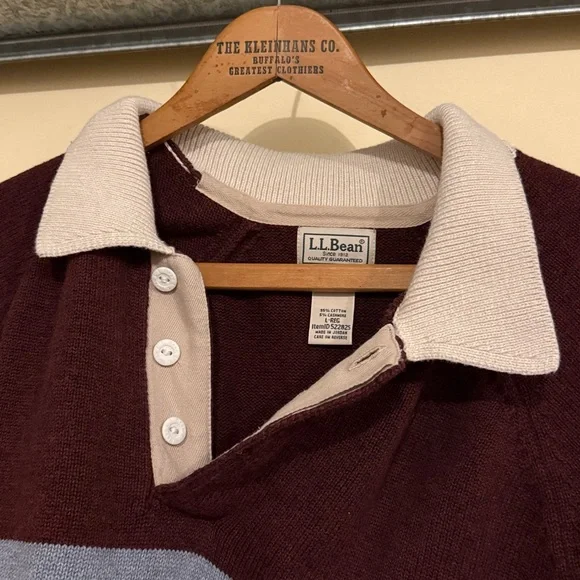 LL BEAN Men's Wicked Soft Cotton/Cashmere Sweater, Rugby Polo, Stripe - Picture 6 of 7